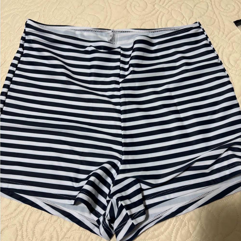 SHEIN Navy and White High Waist Striped Shorts